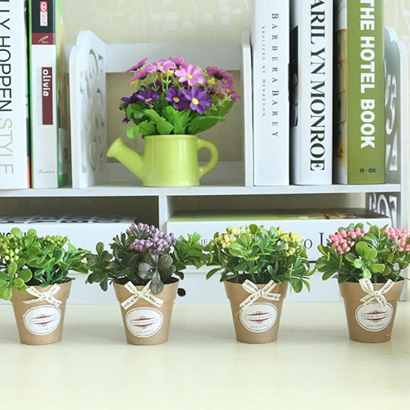 Artificial Flower Small Bonsai Plastic Fake Plant Floral Decoration Desktop Ornament - Pink