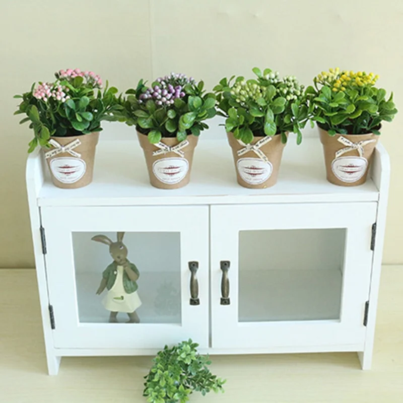 Artificial Flower Small Bonsai Plastic Fake Plant Floral Decoration Desktop Ornament - Pink