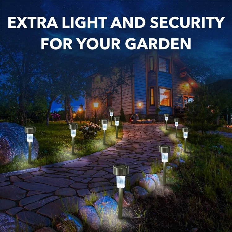10 Luzes de Paisagem Solares de Aço Inoxidável LED de 5,5 cm de Diâmetro - Luz Branca