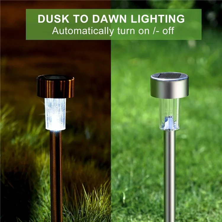 10 Luzes de Paisagem Solares de Aço Inoxidável LED de 5,5 cm de Diâmetro - Luz Branca