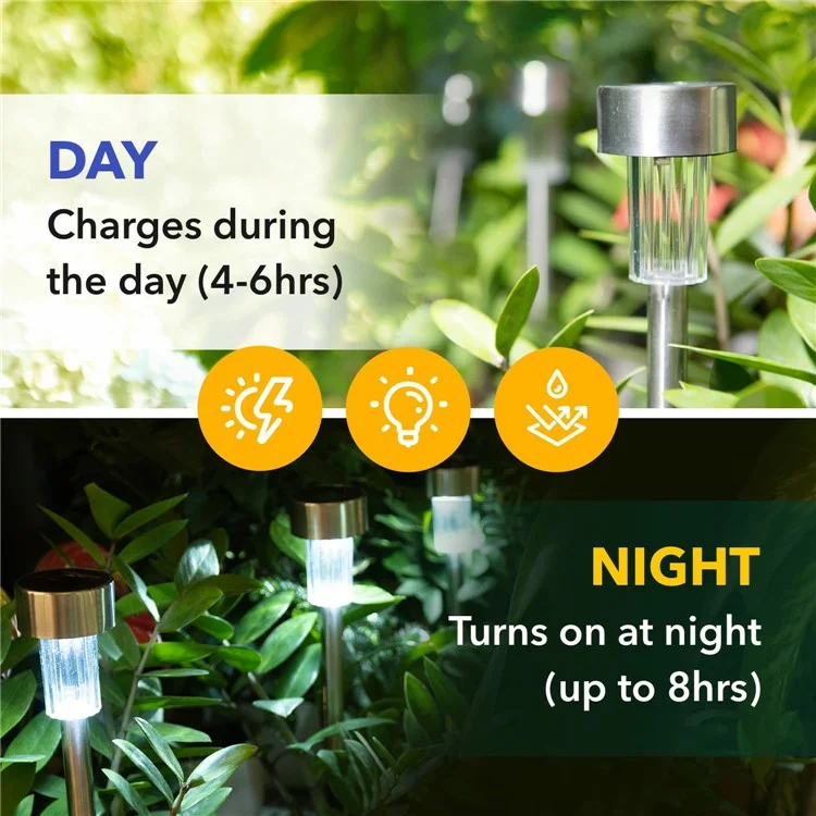 10 Luzes de Paisagem Solares de Aço Inoxidável LED de 5,5 cm de Diâmetro - Luz Branca