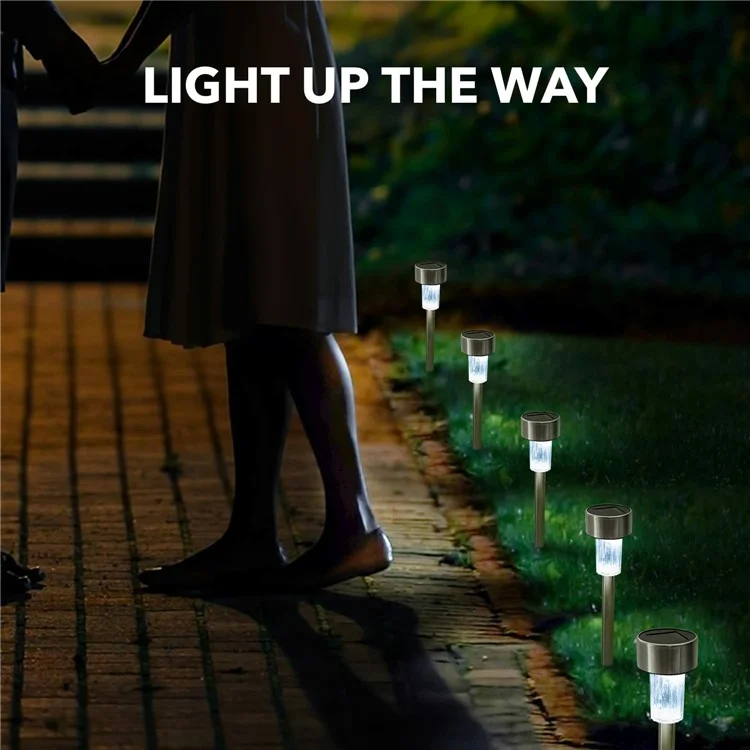 10 Luzes de Paisagem Solares de Aço Inoxidável LED de 5,5 cm de Diâmetro - Luz Branca