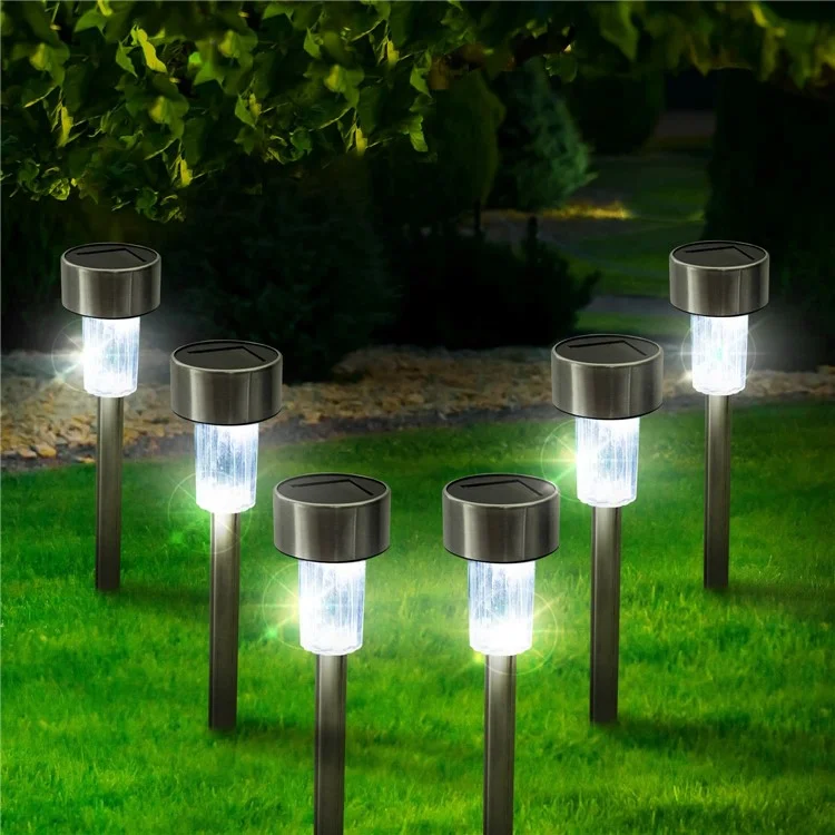 10 Luzes de Paisagem Solares de Aço Inoxidável LED de 5,5 cm de Diâmetro - Luz Branca