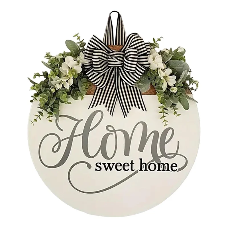 Spring Summer Front Door Wreath Welcome Sign Sweet Home Artificial Floral Wreath for Entrance Hanging Decor