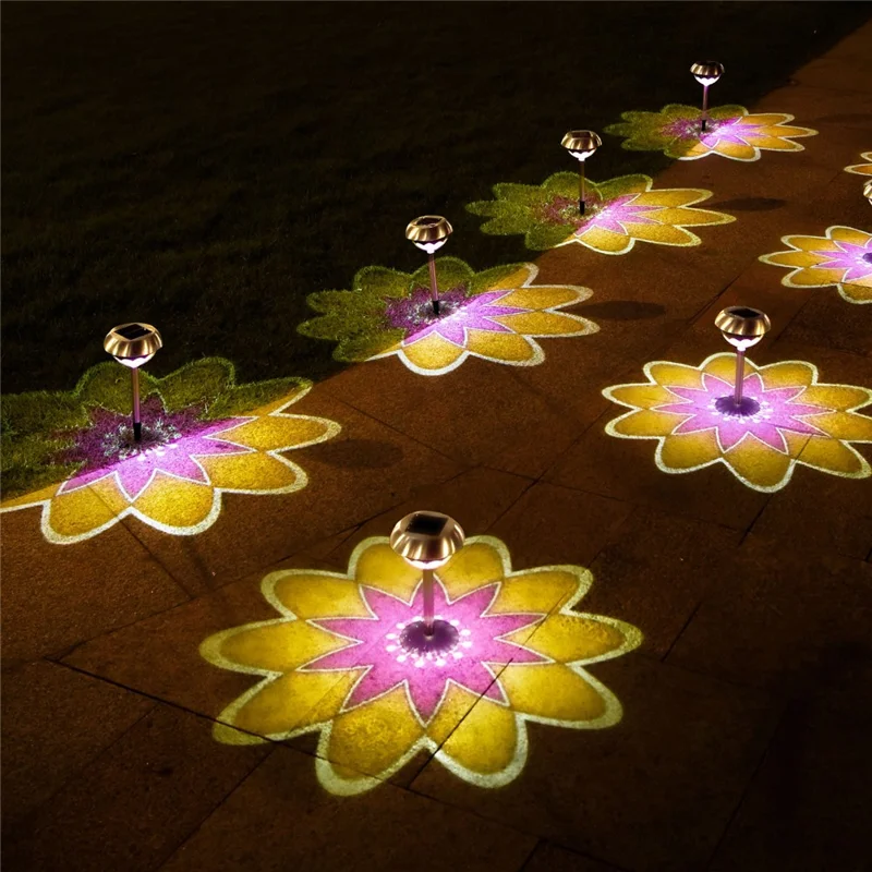 Lámpara de jardín solar F10 en forma de girasol de acero inoxidable, proyección de luz, impermeable para patio y jardín