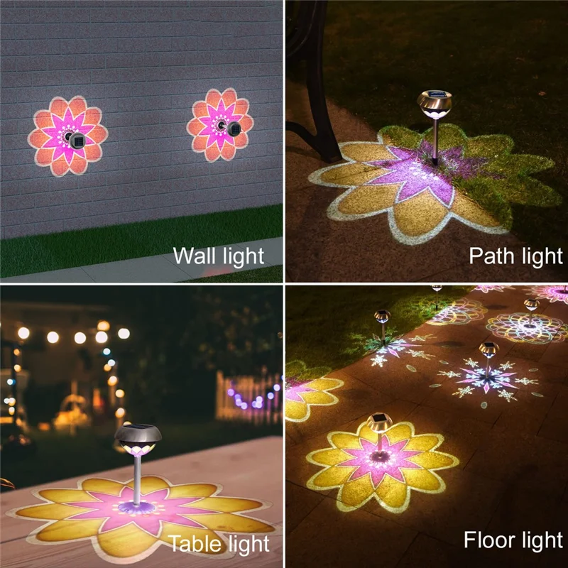Lámpara de jardín solar F10 en forma de girasol de acero inoxidable, proyección de luz, impermeable para patio y jardín