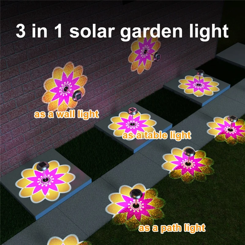 F10 2 Uds. Lámpara de Jardín Solar con Proyección Floral, Impermeable, de Acero Inoxidable para Césped Exterior