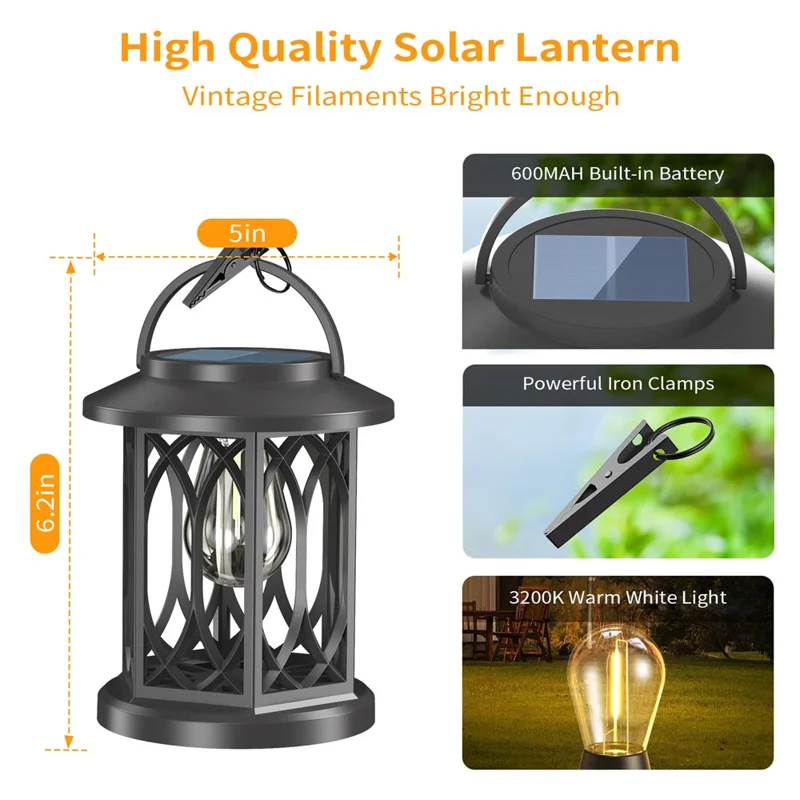 YY-91008A1 Solar Lantern Tungsten Filament Bulb Design IP65 Waterproof Outdoor Garden Hanging Lamp