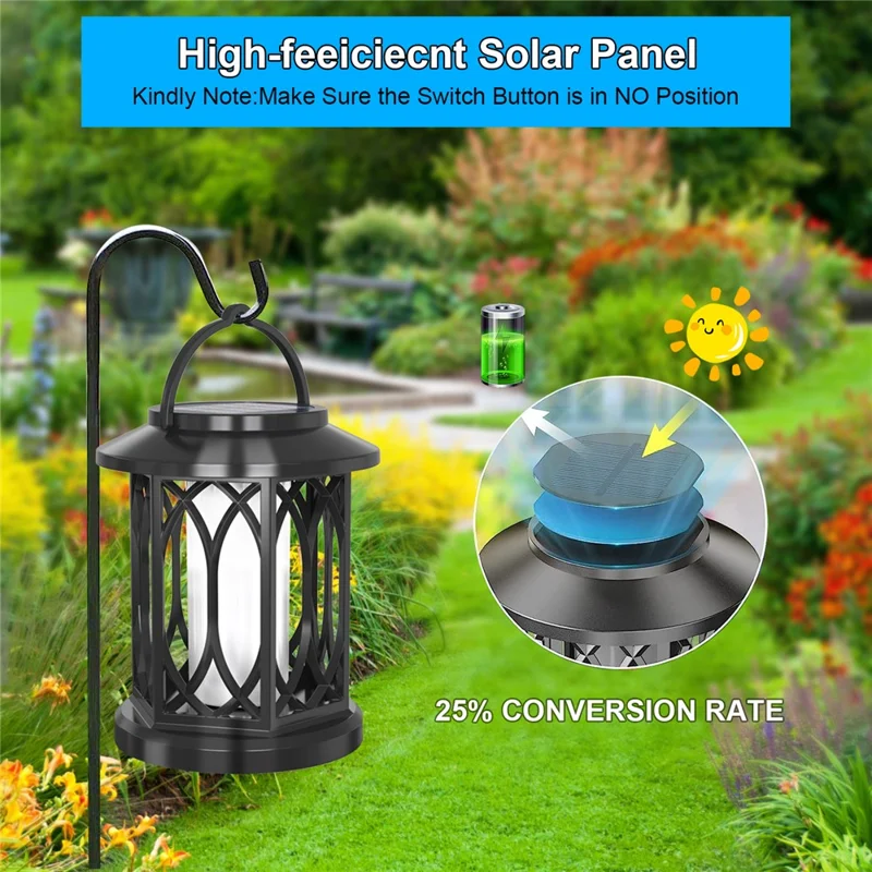 YY-91008A Solar Lantern Flickering Flame Lights IP65 Waterproof Auto On / Off Lanterns for Garden / Patio