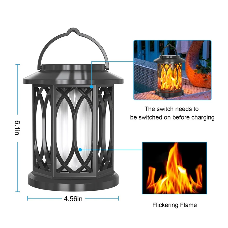 YY-91008A Solar Lantern Flickering Flame Lights IP65 Waterproof Auto On / Off Lanterns for Garden / Patio