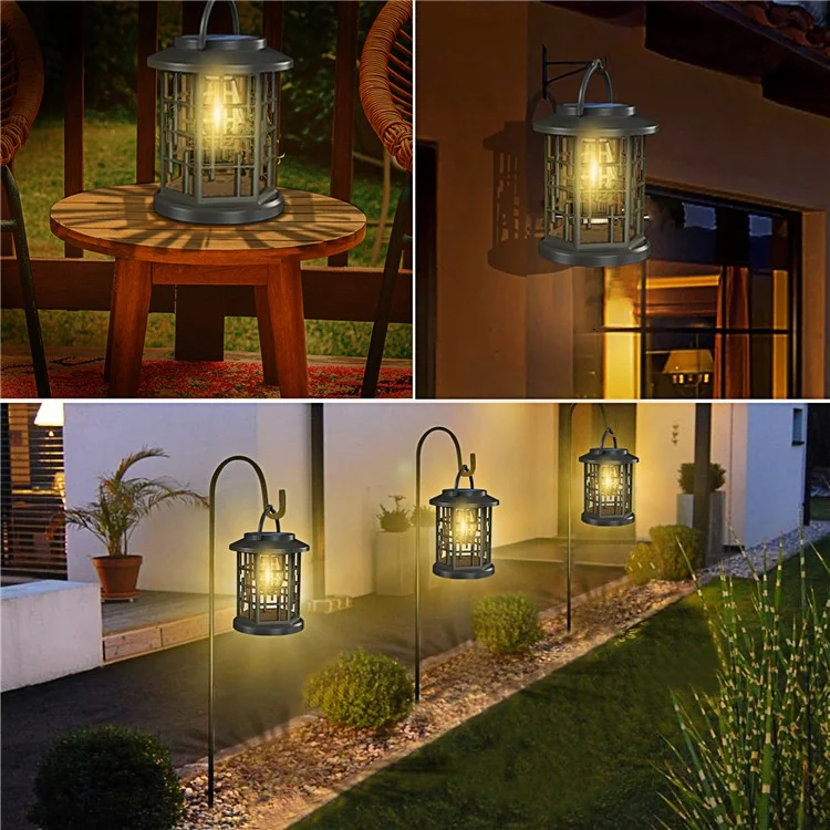 YY-91008B1 Solar Lantern Tungsten Filament Bulb Design IP65 Waterproof 2800-3200K Outdoor Hanging Lamp