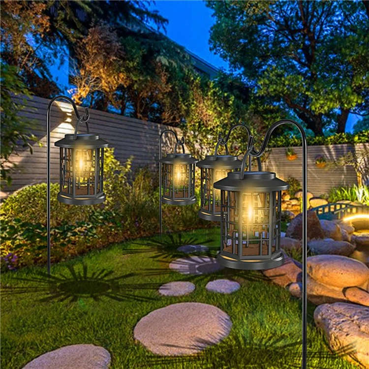YY-91008B1 Solar Lantern Tungsten Filament Bulb Design IP65 Waterproof 2800-3200K Outdoor Hanging Lamp