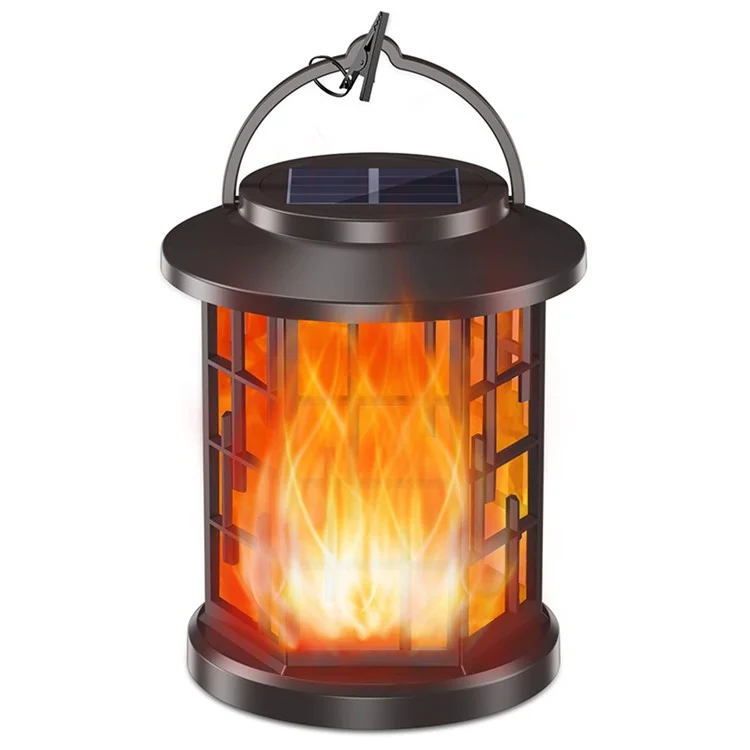 YY-91008B Hanging Solar Lights Lantern IP65 Waterproof Outdoor Flickering Flames Lantern for Yard Garden