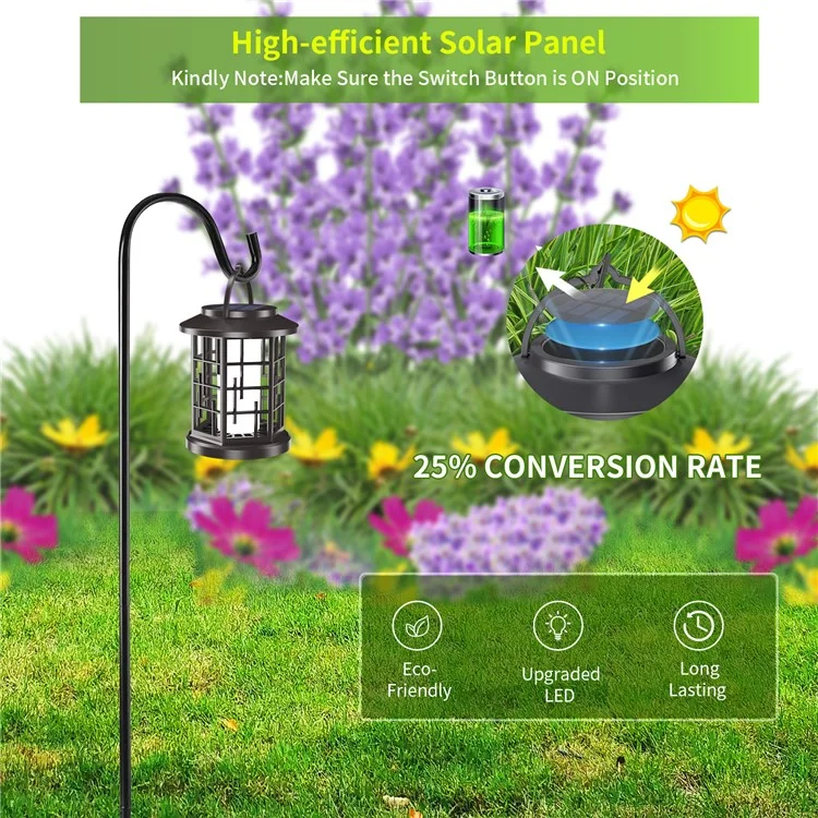 YY-91008B Hanging Solar Lights Lantern IP65 Waterproof Outdoor Flickering Flames Lantern for Yard Garden