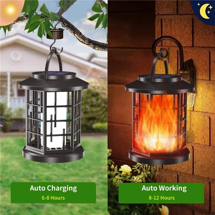 YY-91008B Hanging Solar Lights Lantern IP65 Waterproof Outdoor Flickering Flames Lantern for Yard Garden