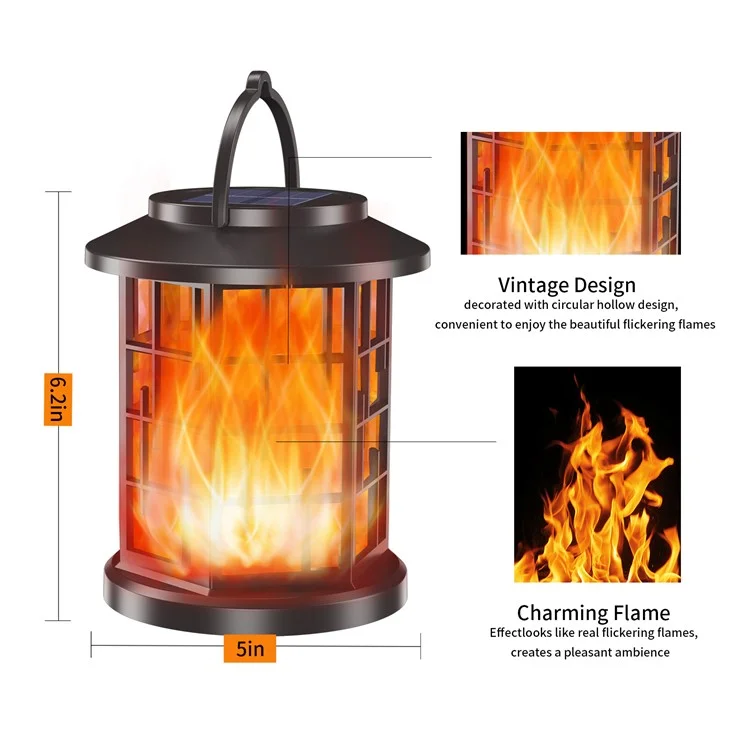 YY-91008B Hanging Solar Lights Lantern IP65 Waterproof Outdoor Flickering Flames Lantern for Yard Garden