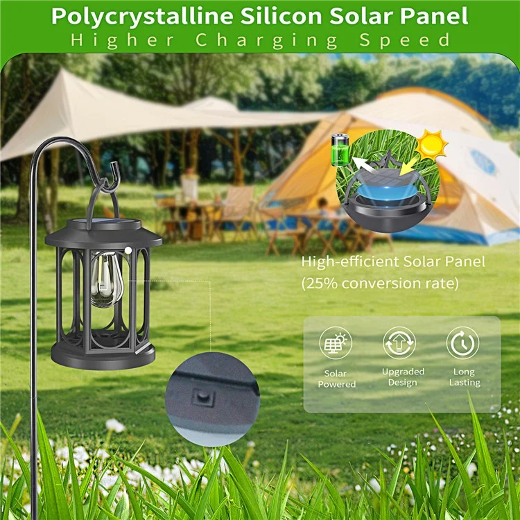 YY-91008D1 Solar Lanterns Bulb Design Tungsten Filament IP65 Waterproof Outdoor Hanging Lamp for Garden