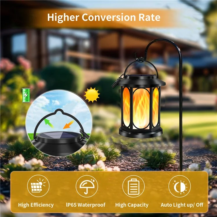 YY-91008D Solar Lanterns Outdoor IP65 Waterproof Flickering Flame Hanging Lights for Garden / Lawn