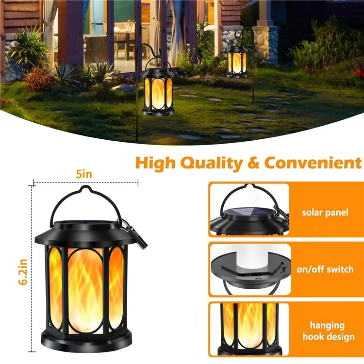 YY-91008D Solar Lanterns Outdoor IP65 Waterproof Flickering Flame Hanging Lights for Garden / Lawn