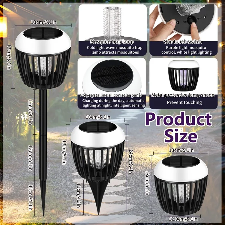 HP-2407 Blanc + Violet Lampe Anti-Moustiques à Double Éclairage Alimentée par Énergie Solaire pour Extérieur
