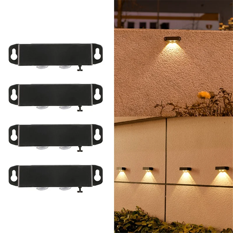 4PCS 2LED Outdoor Solar Wall Lamp Waterproof Landscape Automatic Lighting for Garden Patio Fence - Warm Light