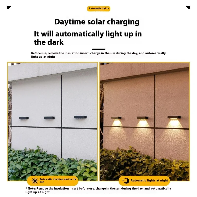 4PCS 3LED Outdoor Solar Wall Lamp Waterproof Landscape Automatic Lighting for Garden Patio Fence - Warm Light