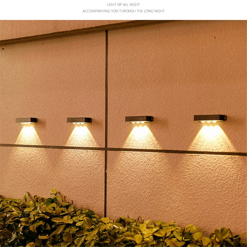 4PCS 3LED Outdoor Solar Wall Lamp Waterproof Landscape Automatic Lighting for Garden Patio Fence - Warm Light