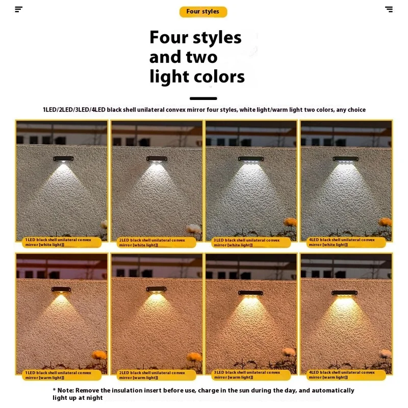 4PCS 4LED Outdoor Solar Wall Lamp Waterproof Landscape Automatic Lighting for Garden Patio Fence - Warm Light