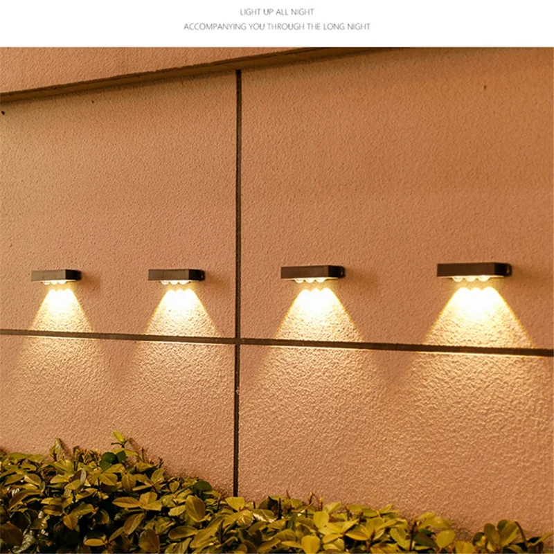 4PCS 4LED Outdoor Solar Wall Lamp Waterproof Landscape Automatic Lighting for Garden Patio Fence - Warm Light