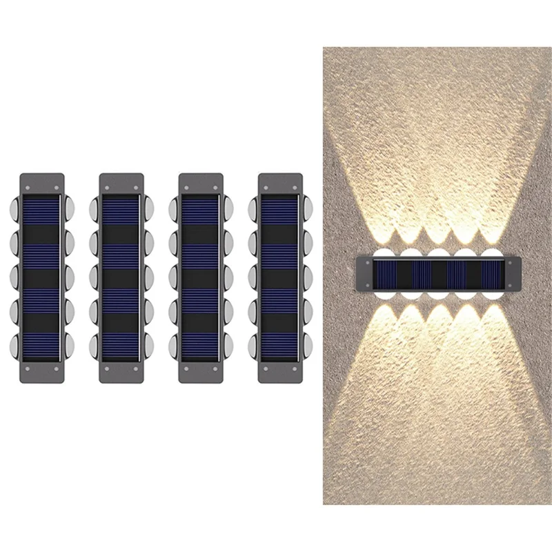 4PCS 10 LED Solar Wall Light Up / Down Outdoor Waterproof Lights for Garden / Patio / Villa Landscape - Warm Light