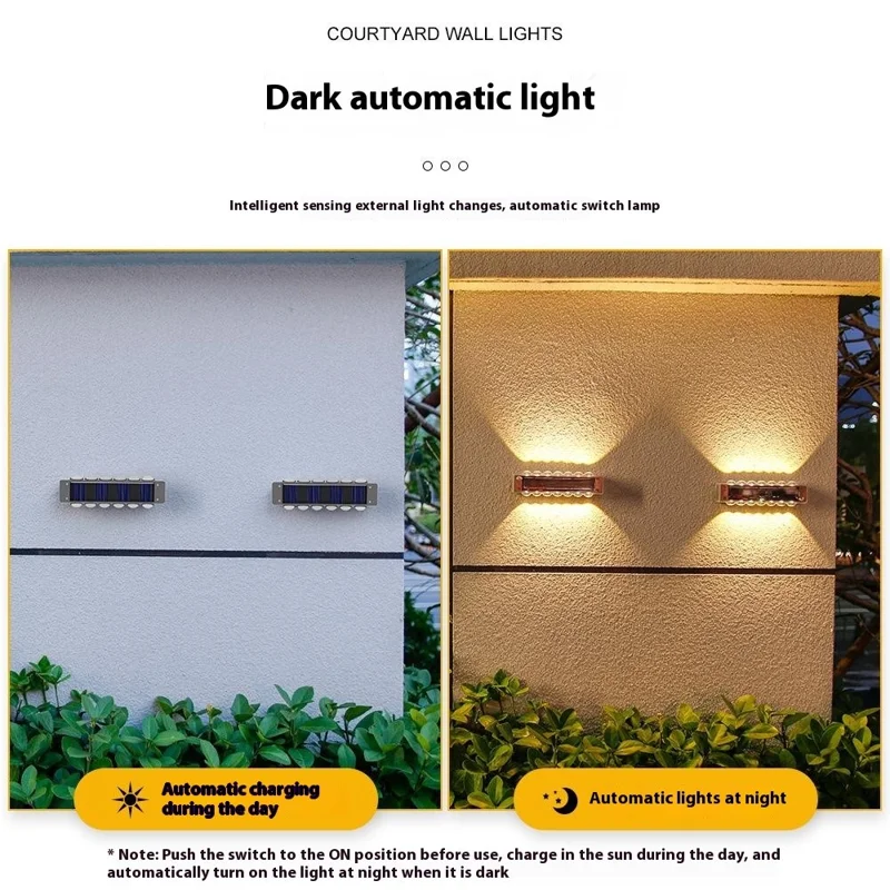 4PCS 10 LED Solar Wall Light Up / Down Outdoor Waterproof Lights for Garden / Patio / Villa Landscape - Warm Light