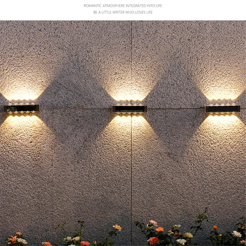 4PCS 10 LED Solar Wall Light Up / Down Outdoor Waterproof Lights for Garden / Patio / Villa Landscape - Warm Light