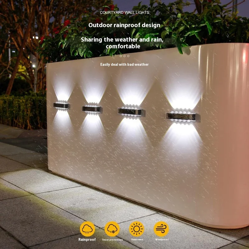 4PCS 14 LED Solar Wall Light Up / Down Outdoor Waterproof Lights for Garden / Patio / Villa Landscape - White Light