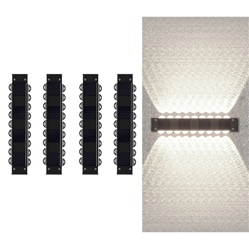 4PCS 18 LED Solar Wall Light Up / Down Outdoor Waterproof Lights for Garden / Patio / Villa Landscape - White Light