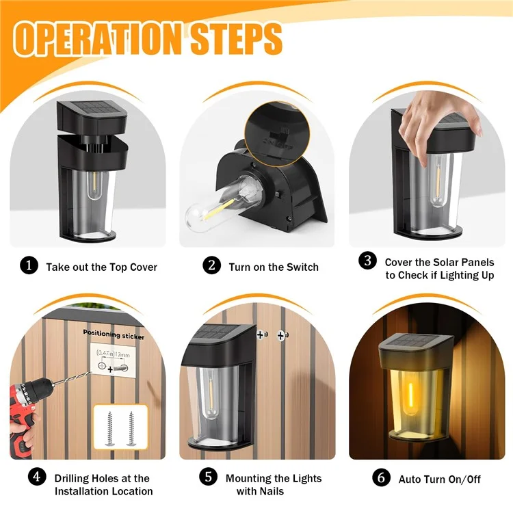 HSG-1811 Solar Wall Light IP44 Waterproof Outdoor COB Fence Lamp for Garden Patio Yard - 1811B