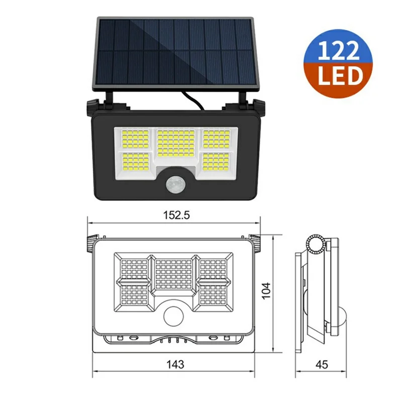 HSG-1828B 122 LED Solargarten Licht Außenwandmontage Bewegungssensor Sicherheitsleuchte für Hof Terrasse, Größe M