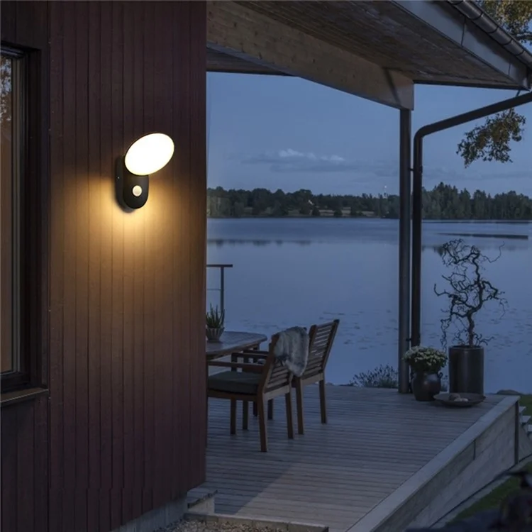 Motion Sensor Warm White LED Outdoor Wall Light Waterproof Garden Lamp Patio Balcony Porch Light - Round Black