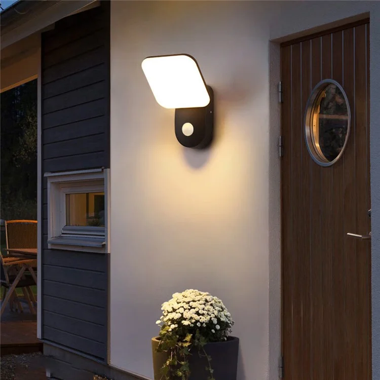 Motion Sensor Warm White LED Outdoor Wall Light Waterproof Garden Lamp Patio Balcony Porch Light - Round Black