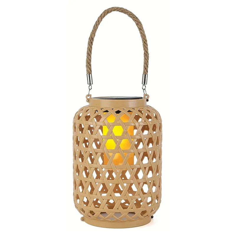 Outdoor Solar Lantern Chinese Style Imitation Rattan Handwoven Garden Hanging Light Patio Decor