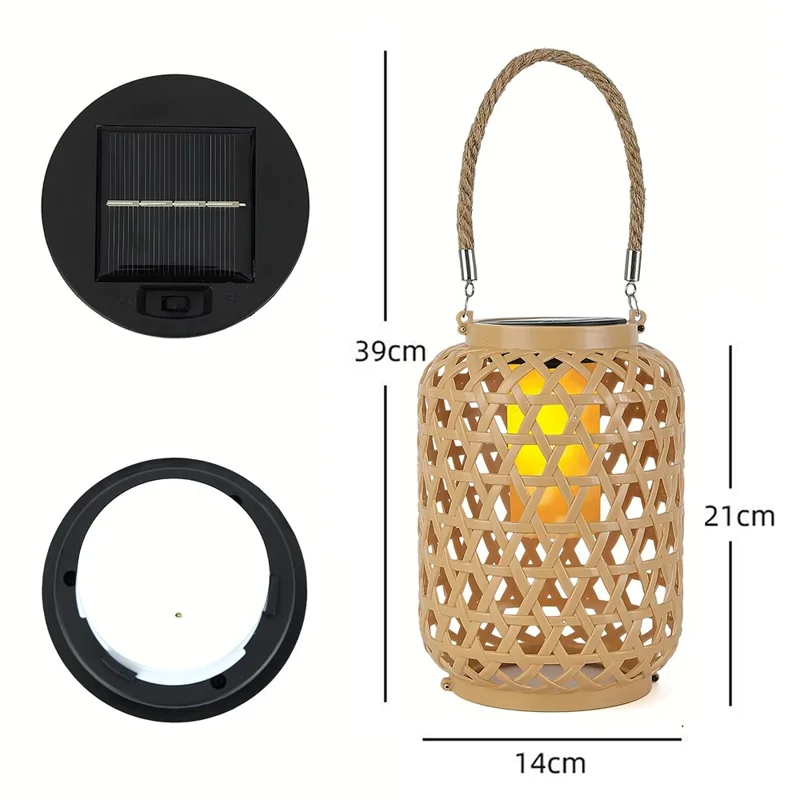 Outdoor Solar Lantern Chinese Style Imitation Rattan Handwoven Garden Hanging Light Patio Decor
