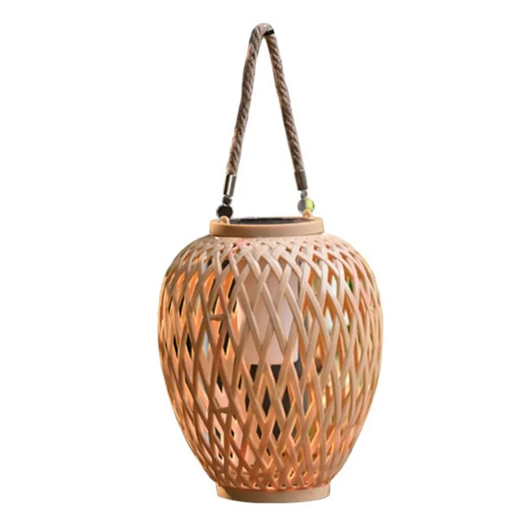 IP67 Waterproof Outdoor Solar Lantern Chinese Style Imitation Rattan Handwoven Garden Hanging Light