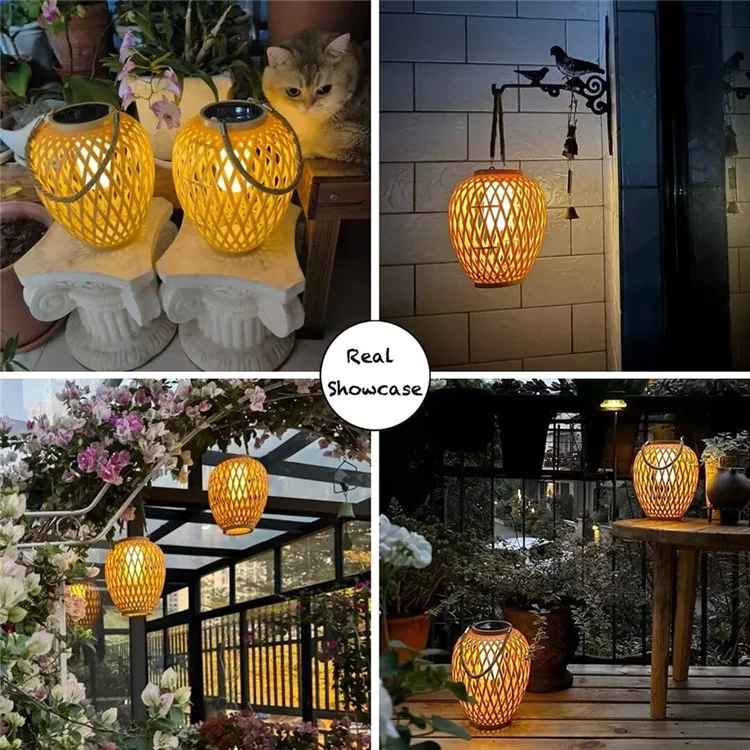 IP67 Waterproof Outdoor Solar Lantern Chinese Style Imitation Rattan Handwoven Garden Hanging Light