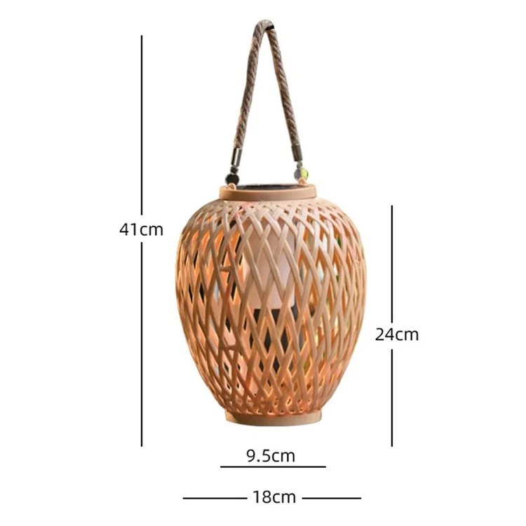 IP67 Waterproof Outdoor Solar Lantern Chinese Style Imitation Rattan Handwoven Garden Hanging Light