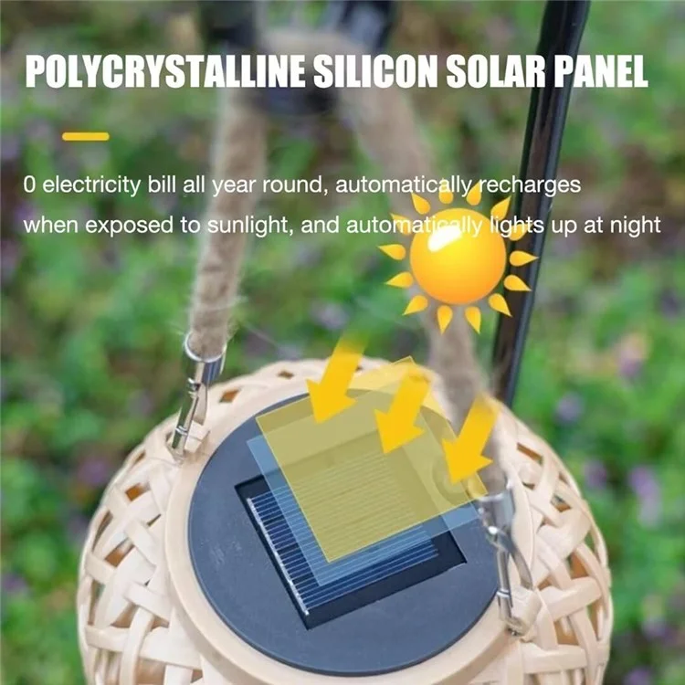 IP67 Waterproof Outdoor Solar Lantern Chinese Style Imitation Rattan Handwoven Garden Hanging Light