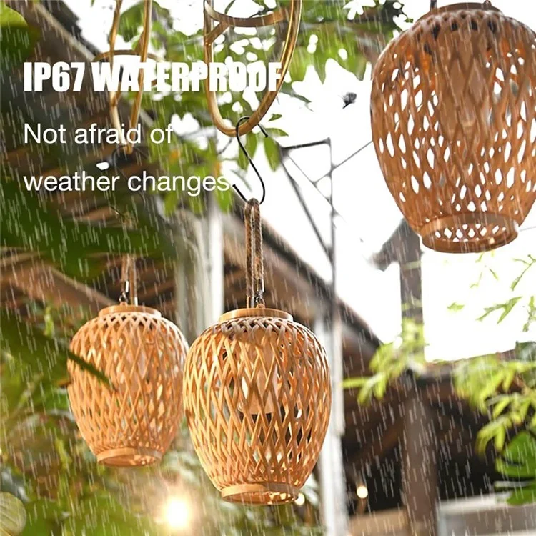 IP67 Waterproof Outdoor Solar Lantern Chinese Style Imitation Rattan Handwoven Garden Hanging Light