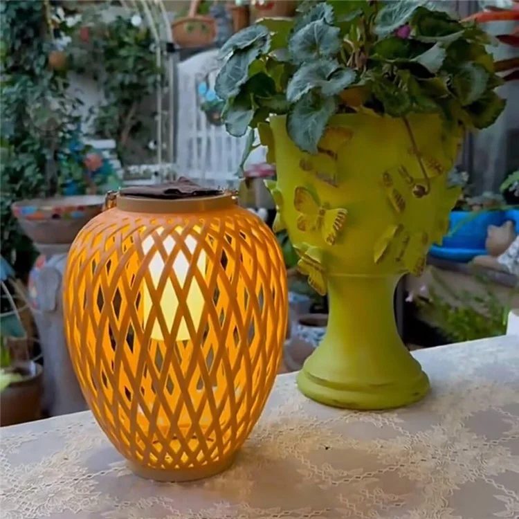 IP67 Waterproof Outdoor Solar Lantern Chinese Style Imitation Rattan Handwoven Garden Hanging Light