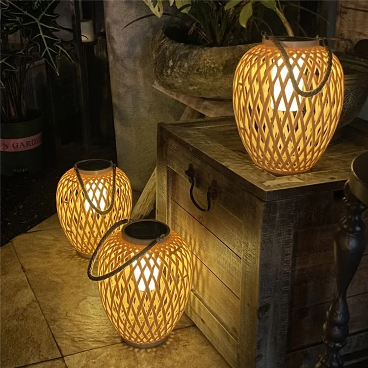 IP67 Waterproof Outdoor Solar Lantern Chinese Style Imitation Rattan Handwoven Garden Hanging Light