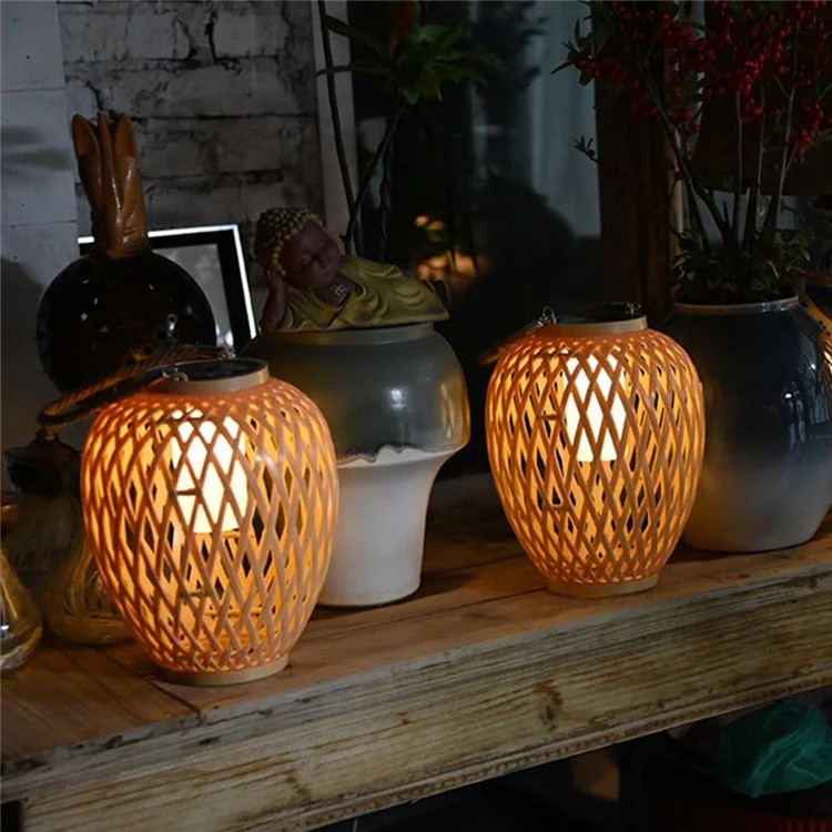 IP67 Waterproof Outdoor Solar Lantern Chinese Style Imitation Rattan Handwoven Garden Hanging Light