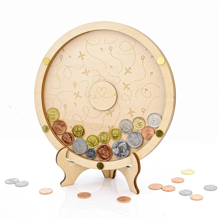 Personalized Wooden Coin Storage Box Souvenir Coin Display Stand Collector Organizer - Style A