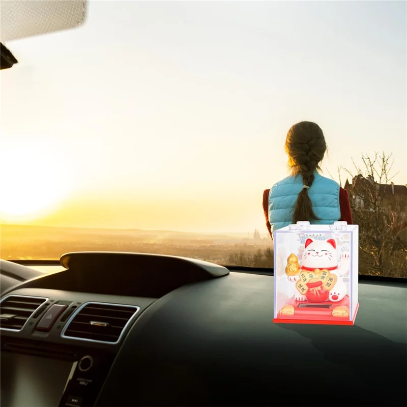 Solar Powered Lucky Cat Figurine Waving Arm Car Dashboard Home Decoration Creative Gift, L Size - 337A / White